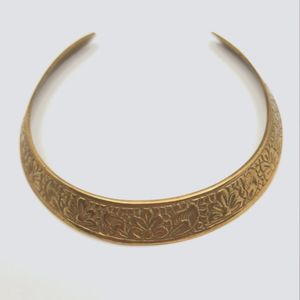Vintage Etched Floral Brass Choker Collar Necklace